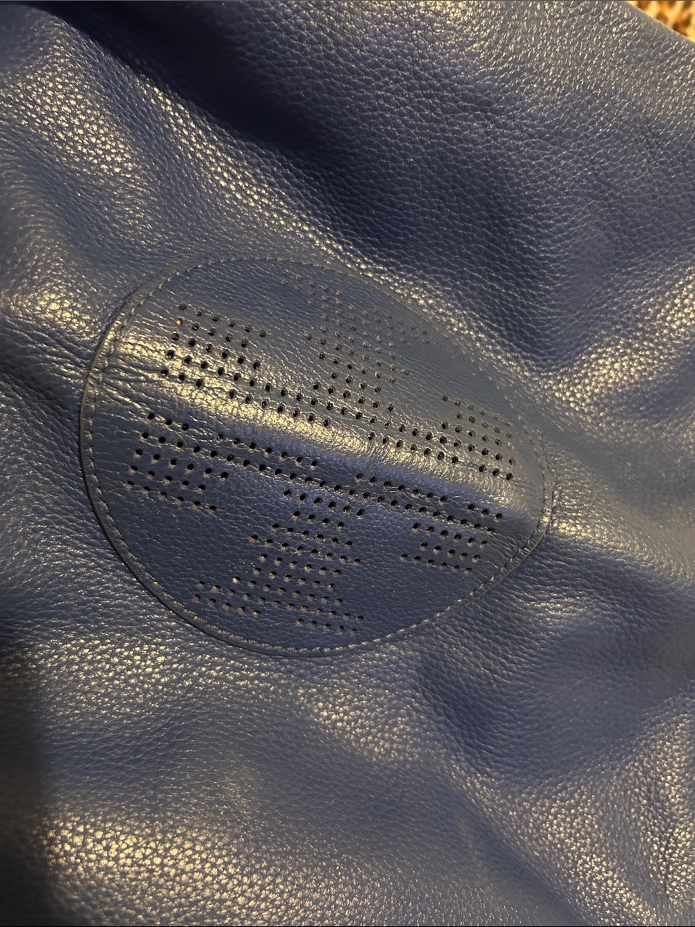 Tory Burch Blue Leather Crossbody/Shoulder Bag with Perforated Logo Detail